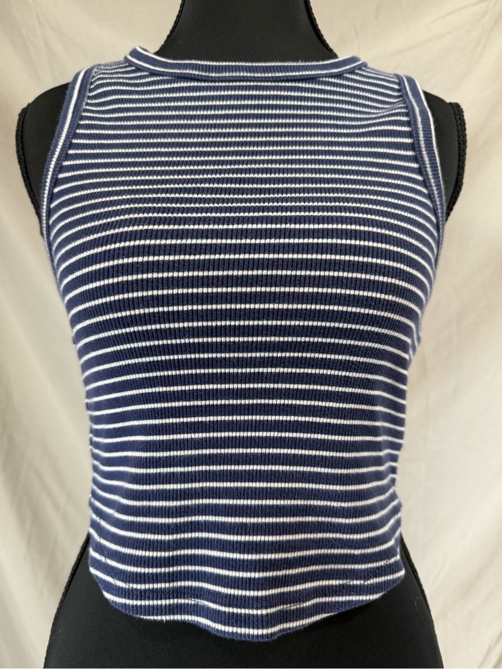 Aerie Blue & White Striped Ribbed Cropped Tank Top -‎ Medium